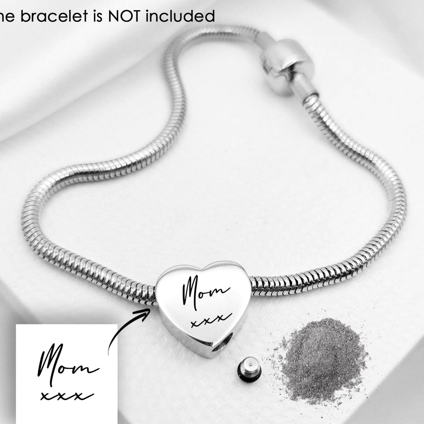 Own handwriting cremation heart urn charm for bracelet for ashes. - mobimomentos