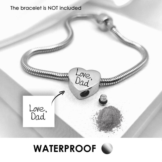 Own handwriting cremation heart urn charm for bracelet for ashes. - mobimomentos