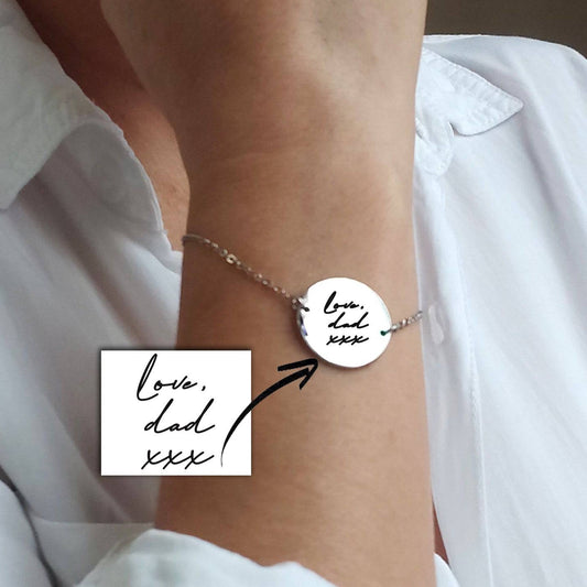 Actual handwriting coin bracelet - mobimomentos