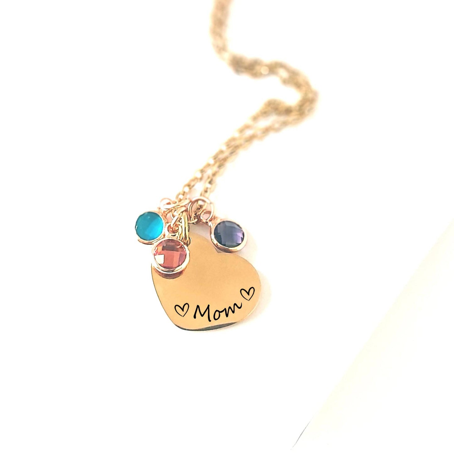 Grandma and mom heart necklace with kids birthstones. - mobimomentos