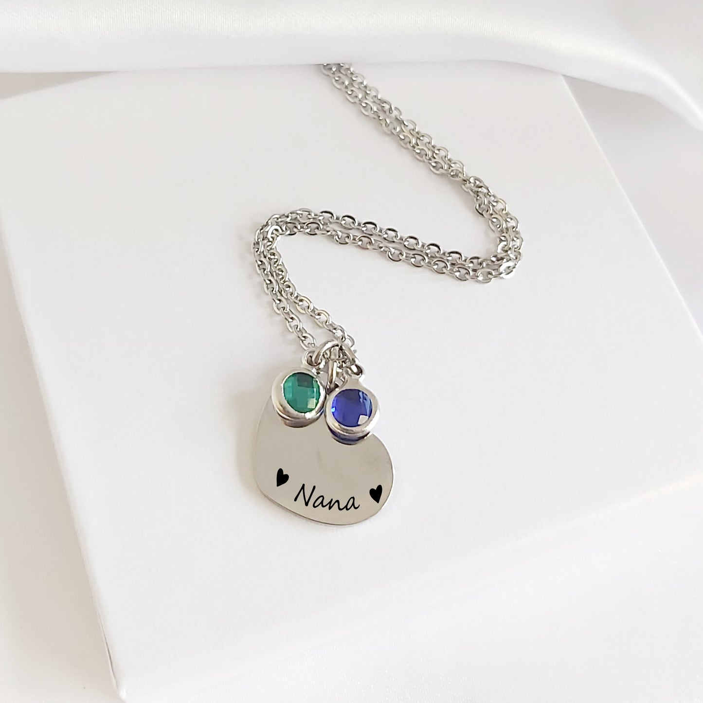 Grandma and mom heart necklace with kids birthstones.