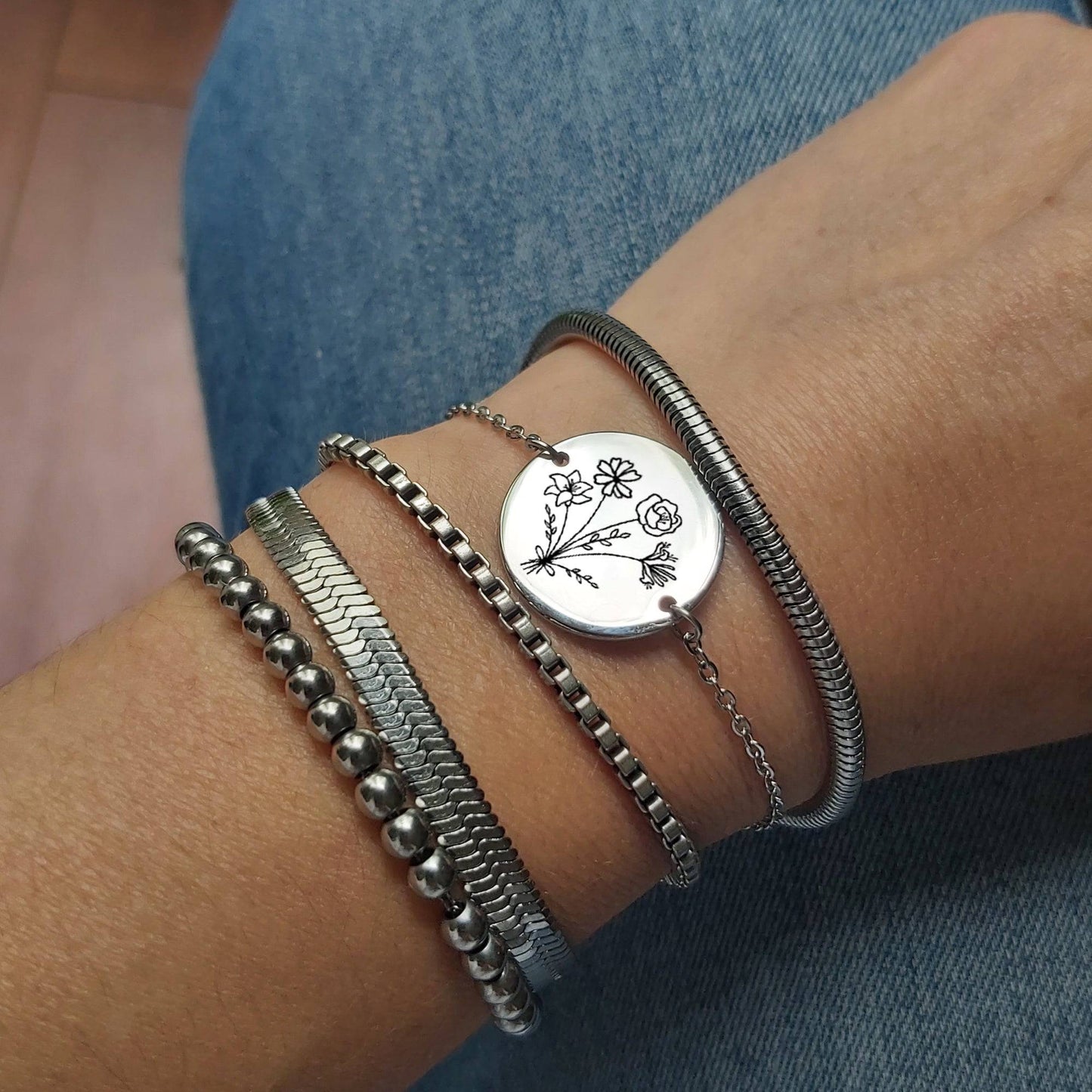 Custom Birth flower bouquet bracelet. - mobimomentos
