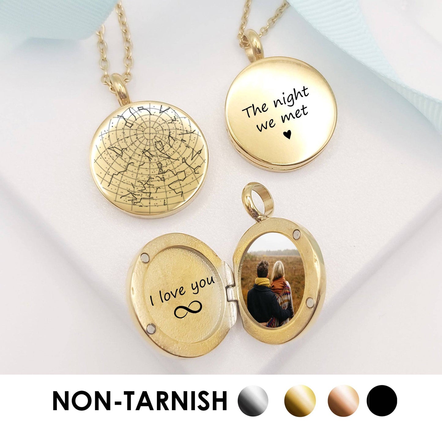 Custom star map locket with photo - mobimomentos