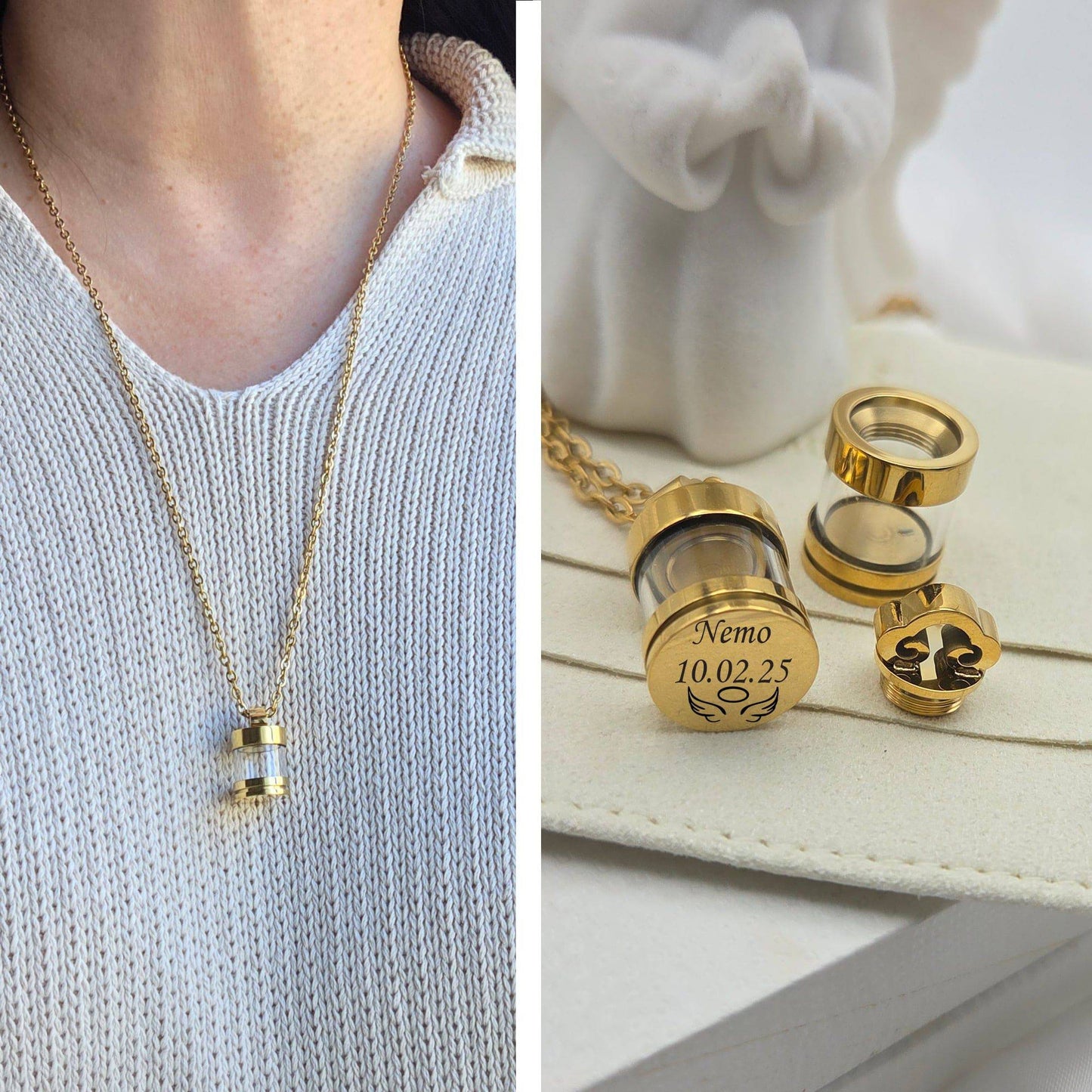 Personalized cremation urn necklace for pet ashes and hair - mobimomentos