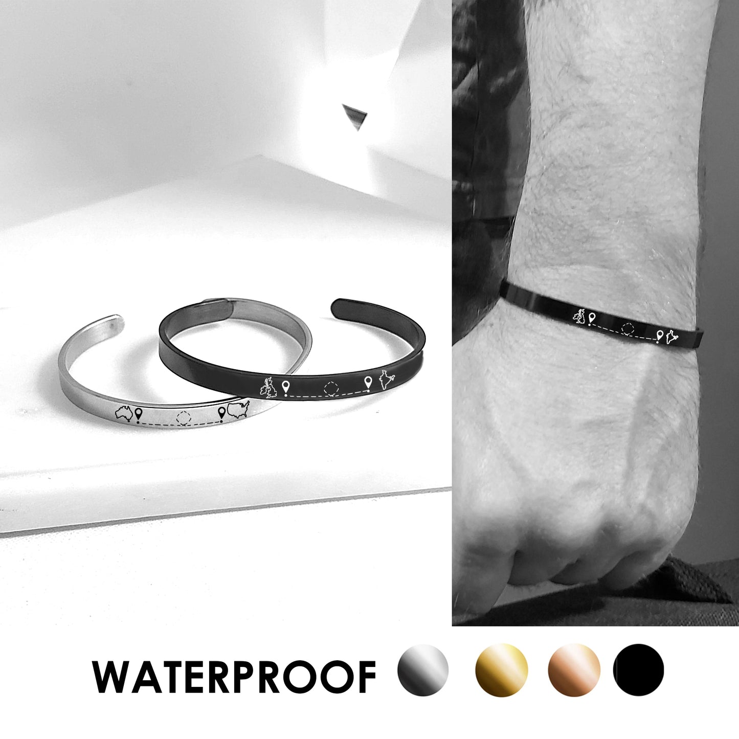 Two map bangle bracelet for men and women