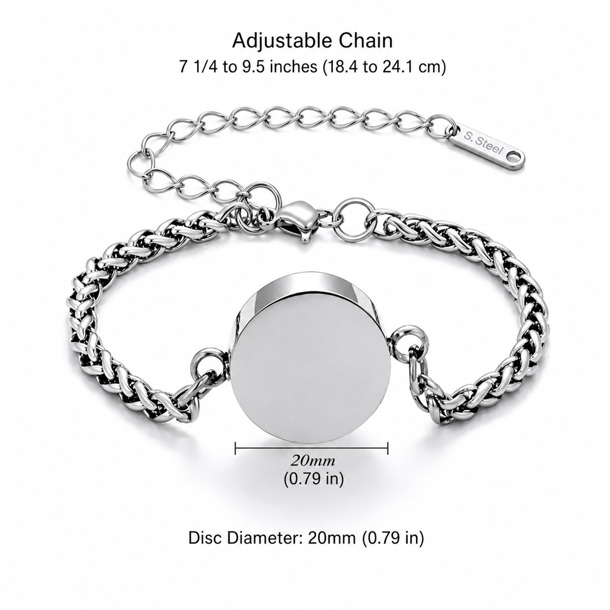 Round urn bracelet for pet ashes, engraved with your pet paw or nose print