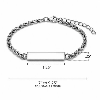 Four sides bar urn bracelet for ashes, custom engraved with fingerprint