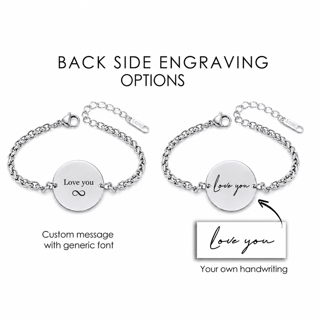 Round urn bracelet, engraved with custom fingerprint and handwriting