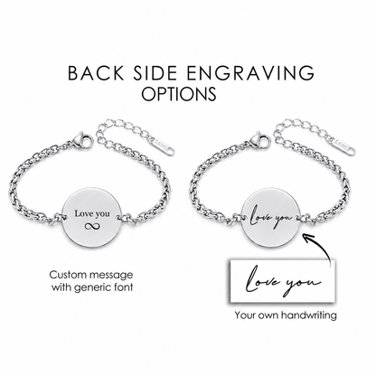 Round urn bracelet, engraved with custom fingerprint and handwriting