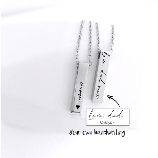 Own handwriting urn necklace for human ashes.