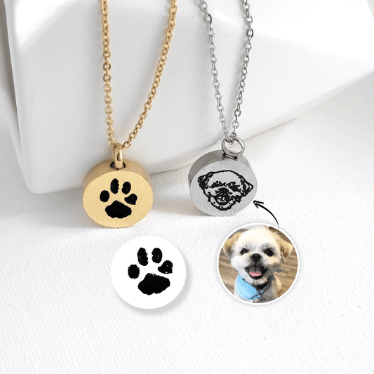 Pet portrait cremation urn necklace for ashes. - mobimomentos