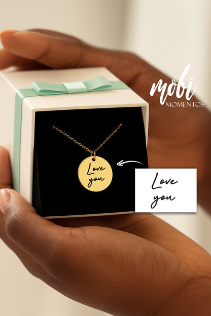 Custom Heart or Round Necklace with Handwriting & Message – Personalized Engraved Keepsake