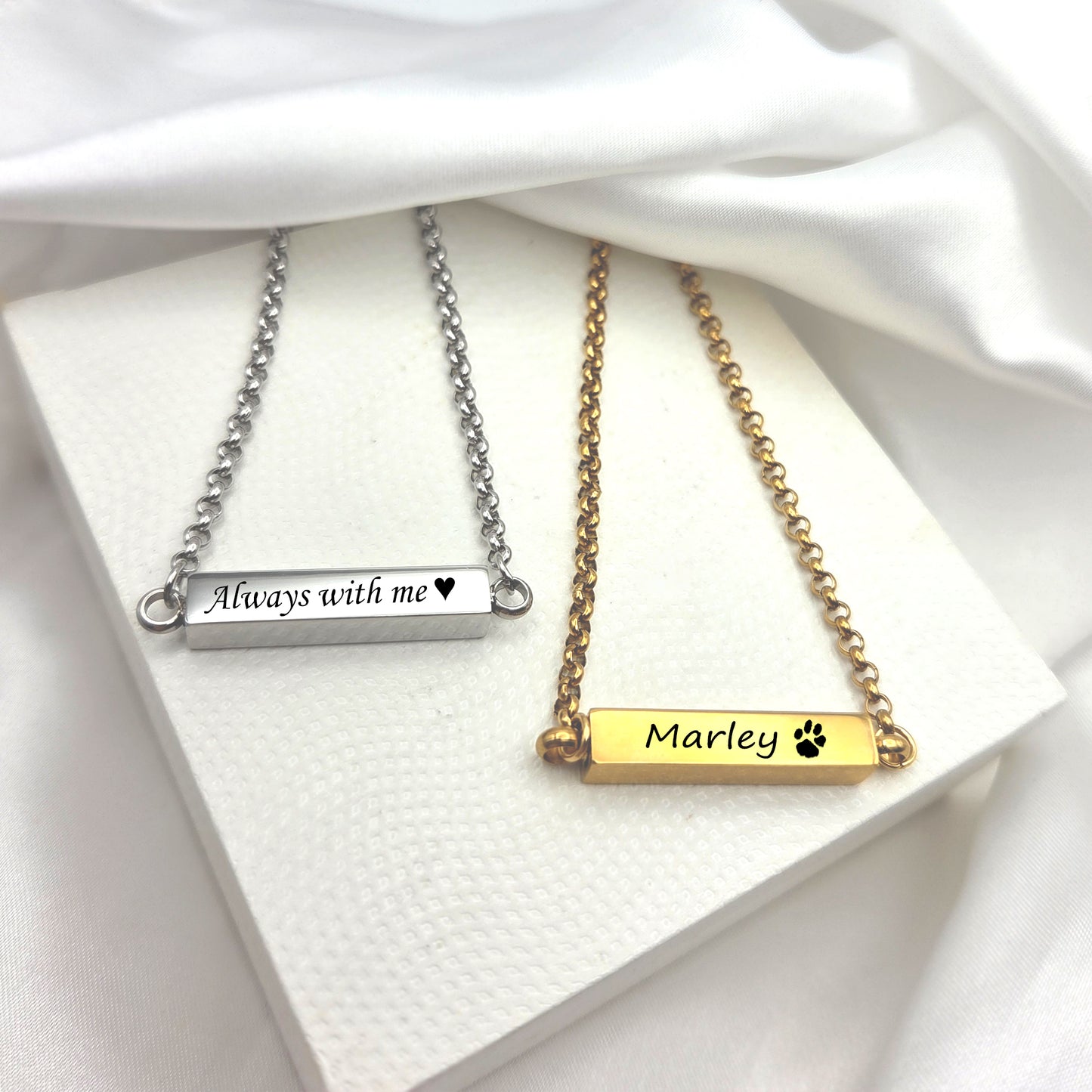 Custom cremation bar urn necklace for ashes.