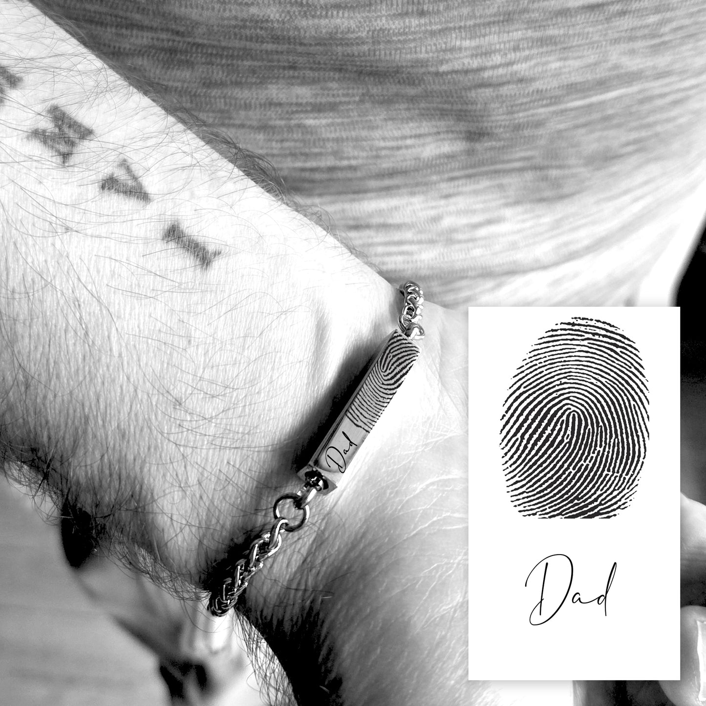 Handwriting and thumbprint bar urn bracelet for ashes.