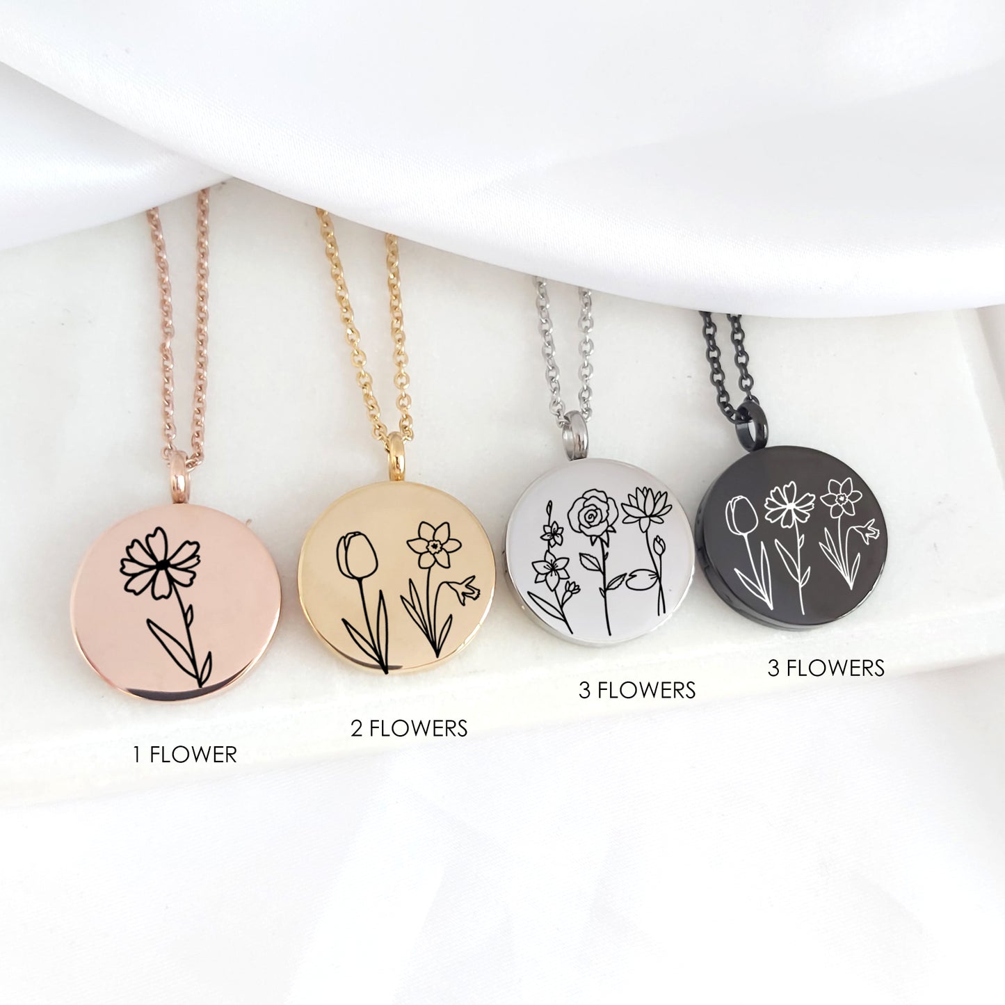 Personalized locket engraved with birth flowers for woman
