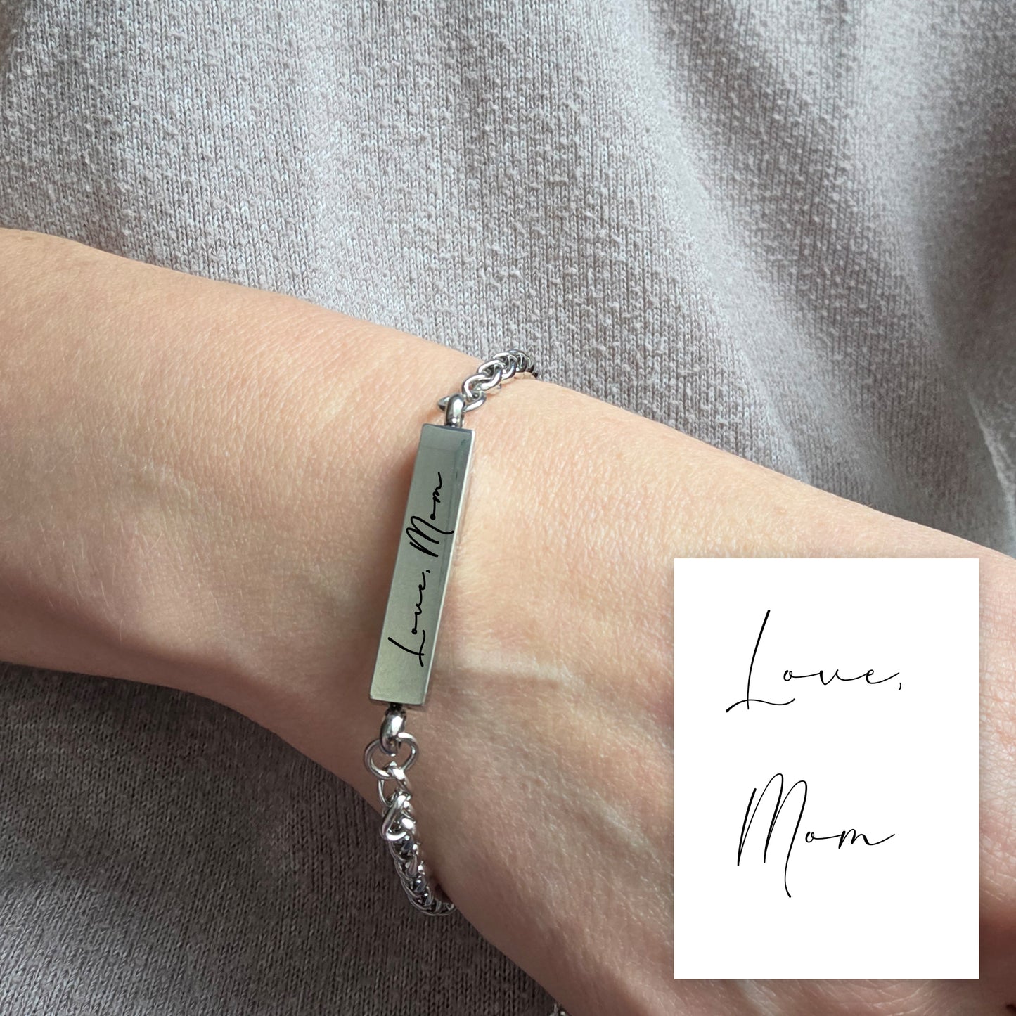 Custom handwriting  bar urn bracelet for ashes.