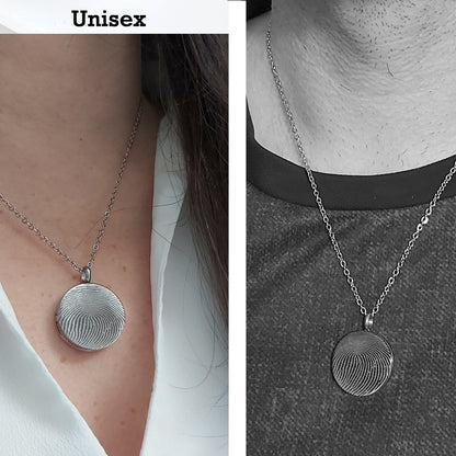 Memorial thumbprint locket with photos and engraving.