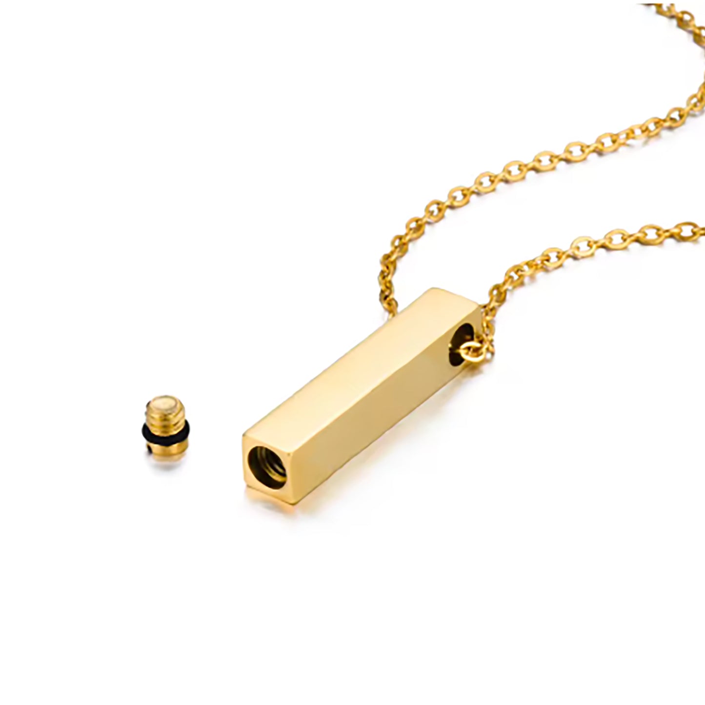 Four sides bar urn necklace for ashes, engraved with custom fingerprints