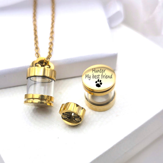 Personalized cremation urn necklace for pet ashes and hair