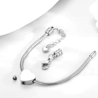 Heart urn charm for ashes compatible with Pandora bracelets, engraved with custom fingerprint