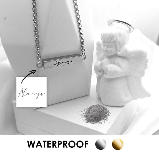 Your own handwriting rectangle urn necklace for human ashes. - mobimomentos