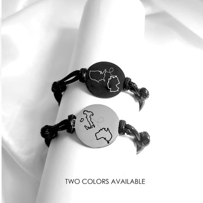 Two map leather bracelet for women and men
