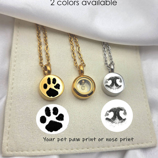Personalized paw print cremation urn necklace for ashes or hair. - mobimomentos