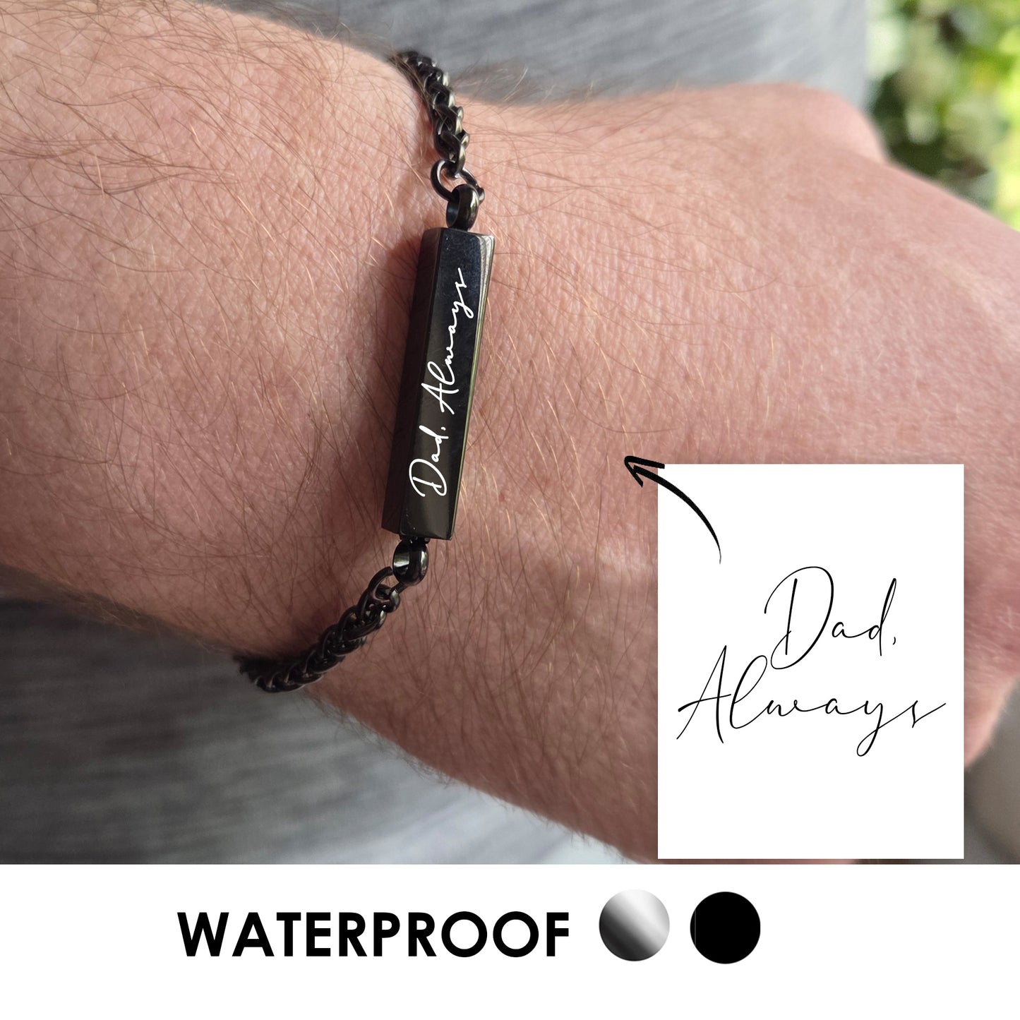 Custom handwriting  bar urn bracelet for ashes.