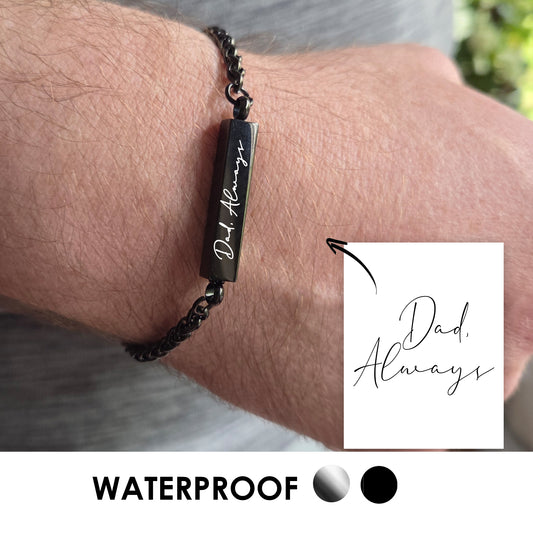 Custom handwriting  bar urn bracelet for ashes.