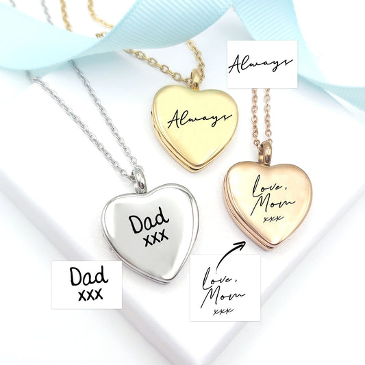 Handwriting and signature heart locket with photos. - mobimomentos