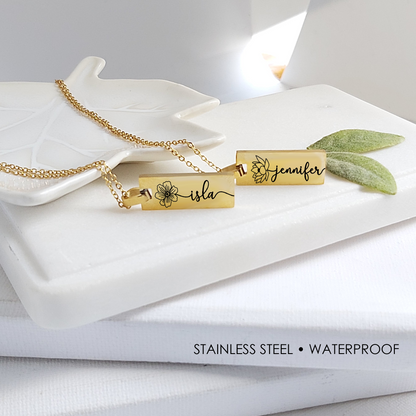 Collier de fleurs de naissance combiné personnalisé.