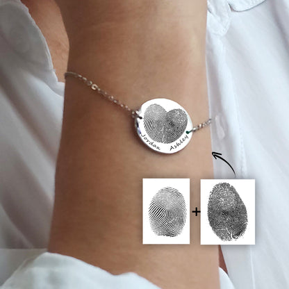 Custom Two Kids Fingerprint Bracelet for Mom – Personalized Heart Jewelry for Grandma – Mother’s Day Gift