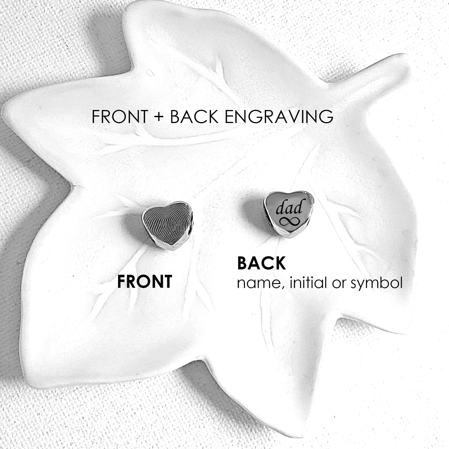 Engraved thumbprint heart charm for bracelet.