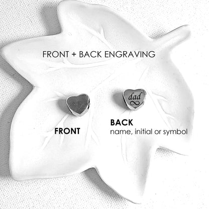 Engraved thumbprint heart charm for bracelet.