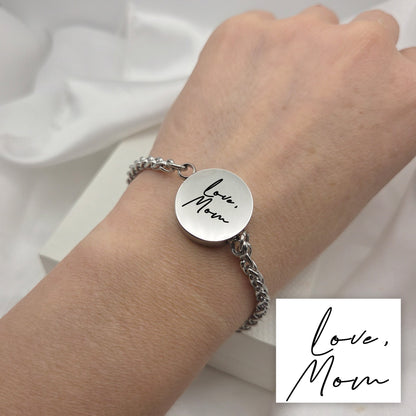 Handwriting cremation round urn bracelet for ashes.