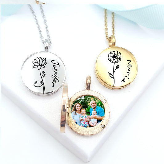Personalized locket for kids with birth flower and name