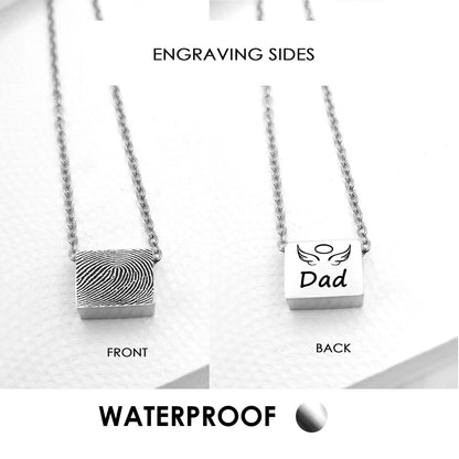 Rectangle thumbprint urn necklace for human ashes.