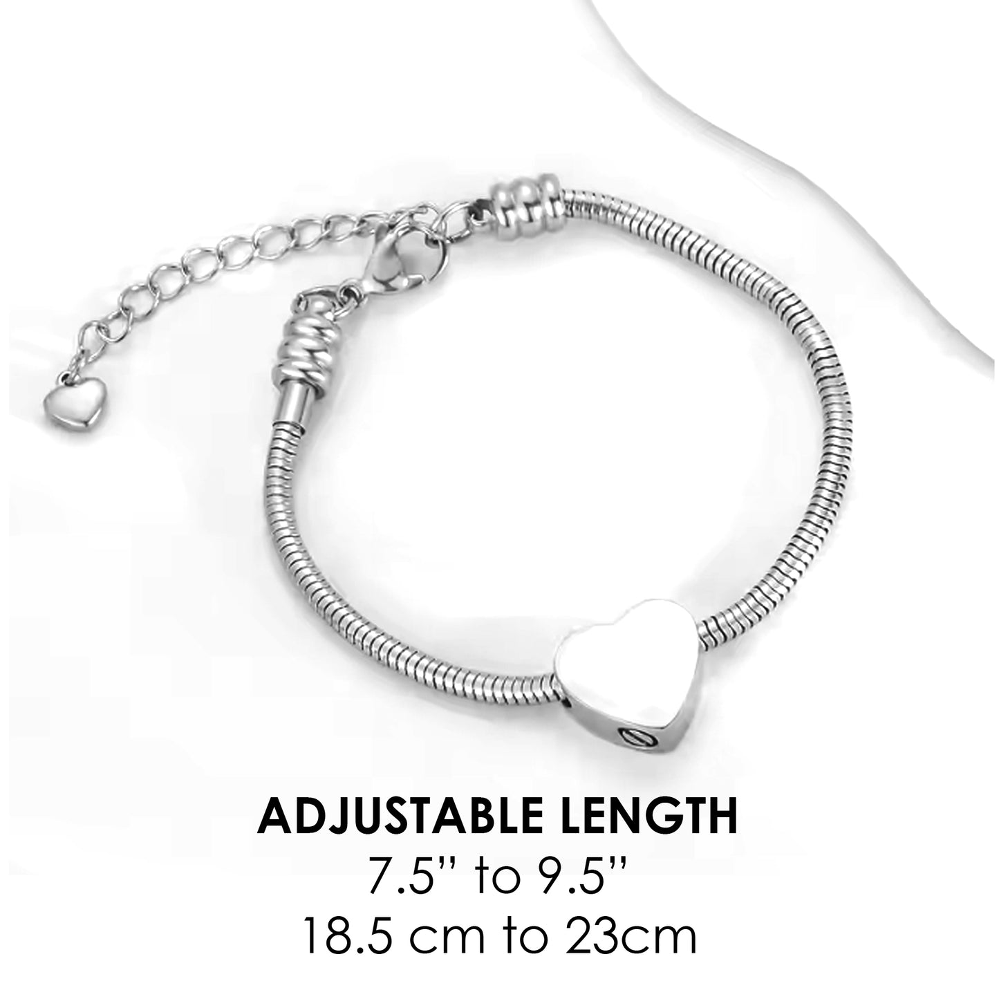 Heart urn charm for ashes compatible with Pandora bracelets, engraved with custom fingerprint