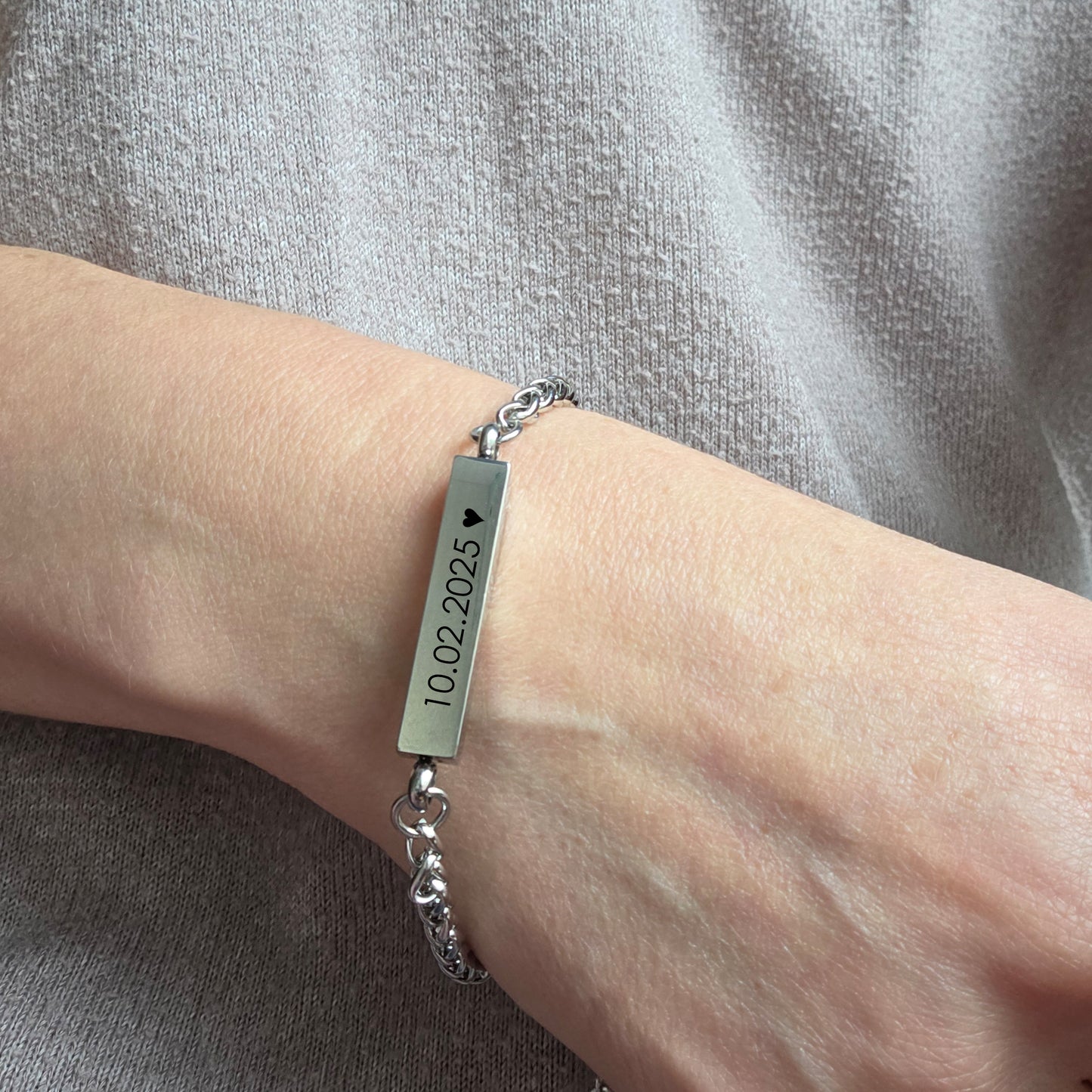 Custom engraved bar urn bracelet for ashes.