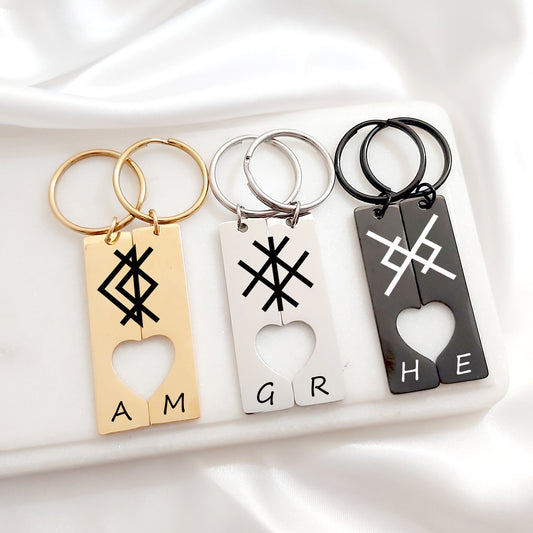 Custom Viking Love Symbol Couple Keychain Set – Personalized Eternal Love Gift for Couples