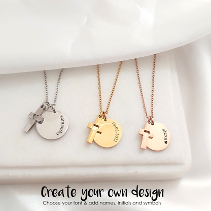 Personalized name necklace with cross for girls