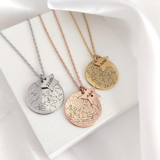 Custom star map necklace for her