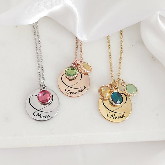 Grandma and mom heart necklace with kids birthstones.