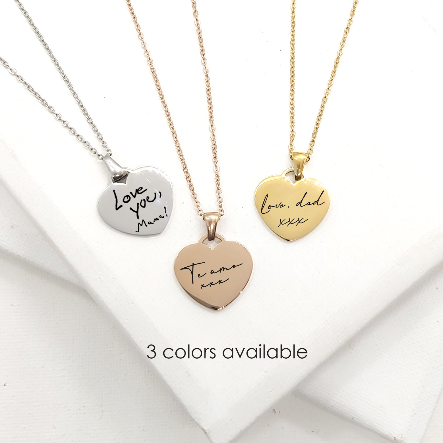Custom Heart or Round Necklace with Handwriting & Message – Personalized Engraved Keepsake
