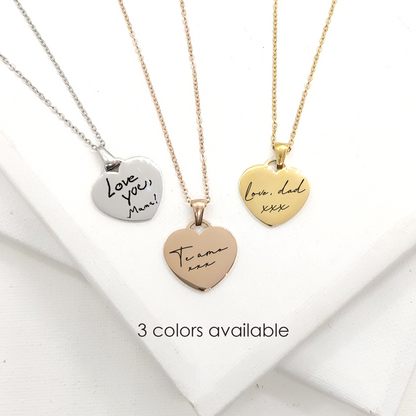 Custom Heart or Round Necklace with Handwriting & Message – Personalized Engraved Keepsake