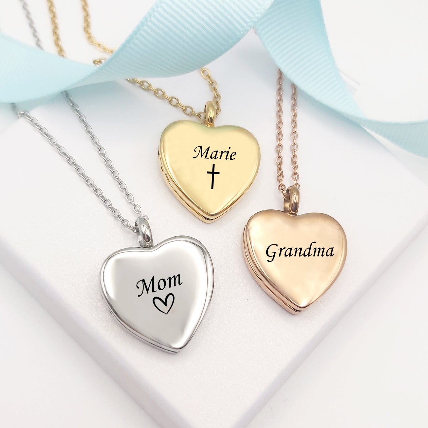 Heart locket for mom and grandma with photos.