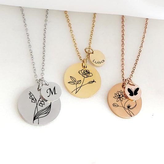 Birthday Bloom - Personalized birth flower necklace with charm.