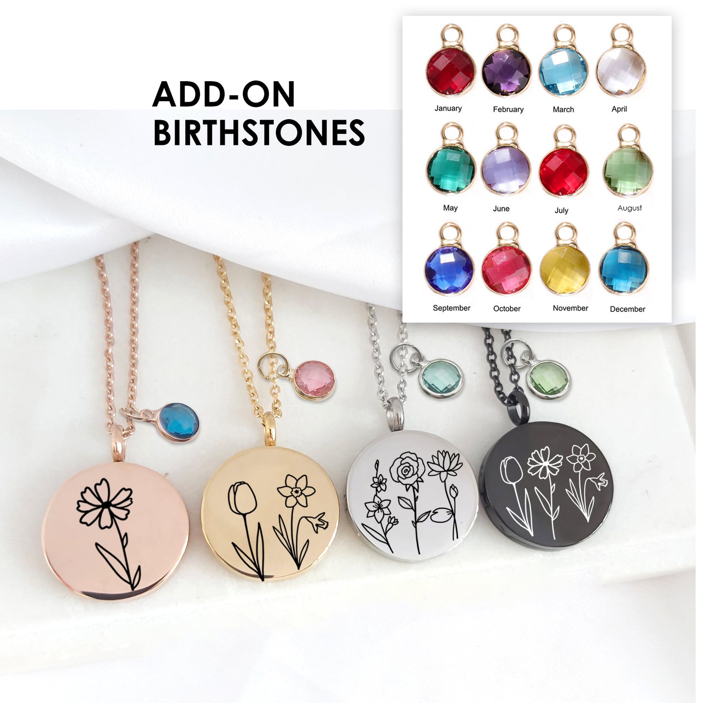 Personalized locket engraved with birth flowers for woman