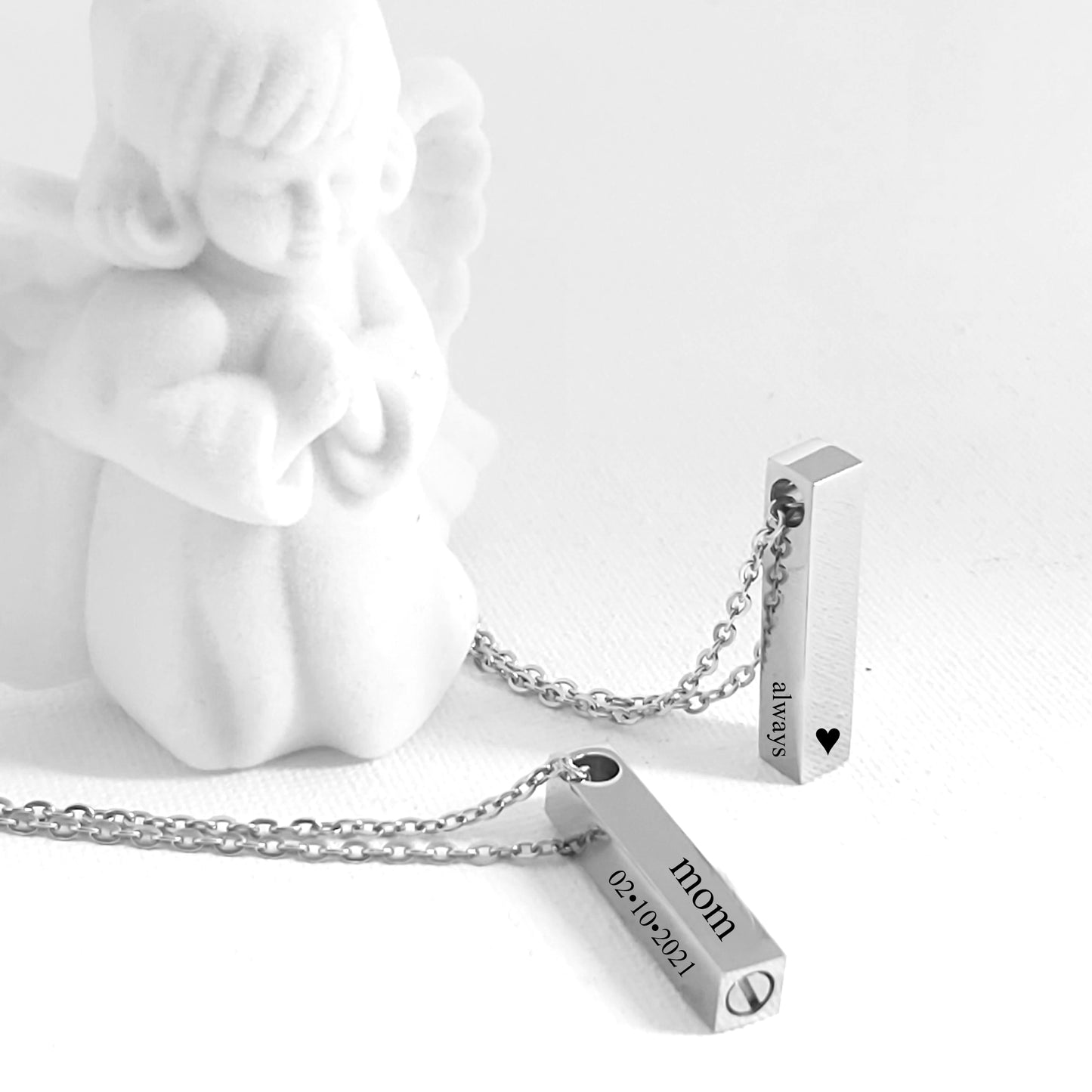 Personalized cremation bar urn necklace for ashes.