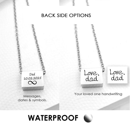 Rectangle thumbprint urn necklace for human ashes.